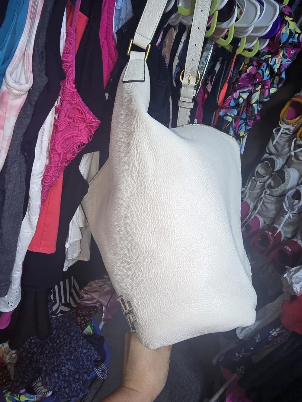 TORY BURCH Mcgraw Extra Large Leather Hobo Bag In New Ivory
